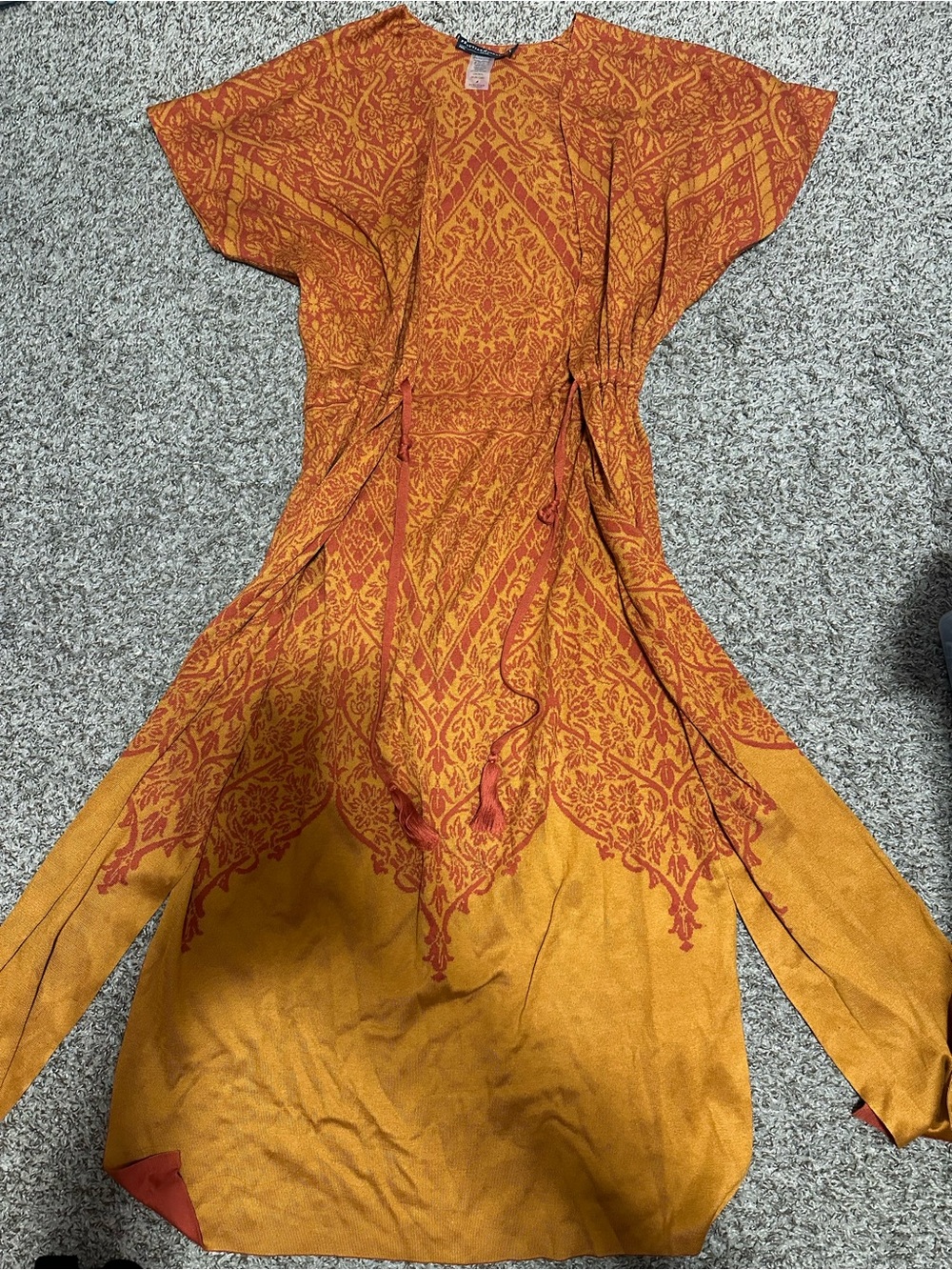 Peruvian Connection Rust and Mustard Printed Short Sleeve Tunic - Picture 2 of 6